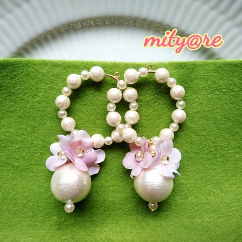 🌟新規🌟春🌸コットンパール🌸お花イヤリング（ピアス