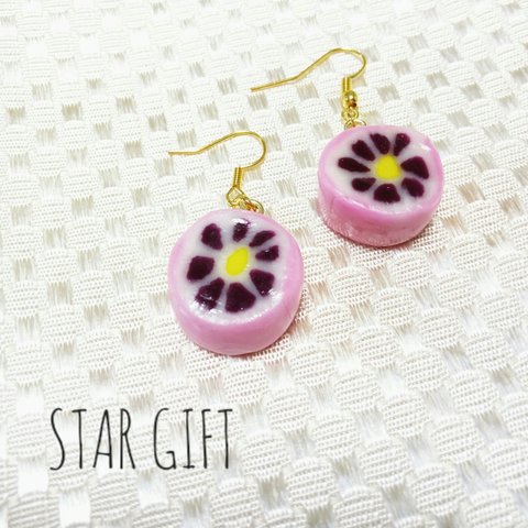 【レジンクレイ】花咲くキャンディ【ピアス】