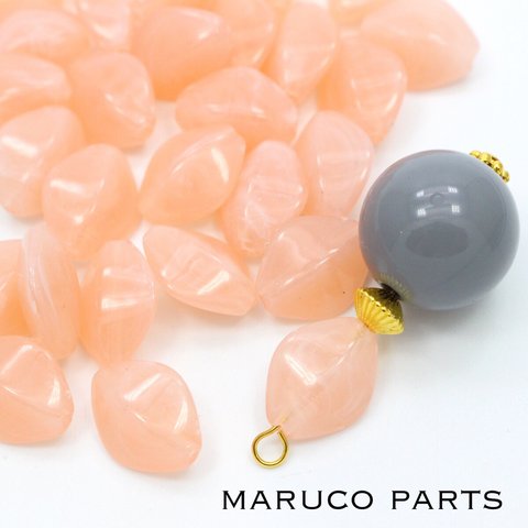 【立体ダイヤ型＊マーブル天然石調＊両穴＊ 20個】【4#コーラルピンク】ヴィンテージ風◎beads-311-c4-m