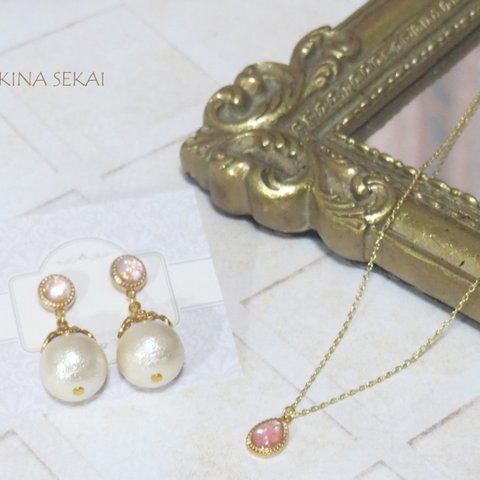 【福袋】コットンパールピアス＋1粒ネックレスset♡ (イヤリングOK)