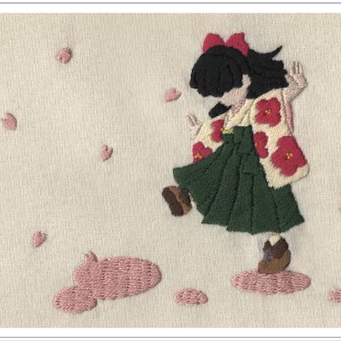 手刺繍イラストポストカード２枚入り　【桜の絨毯】