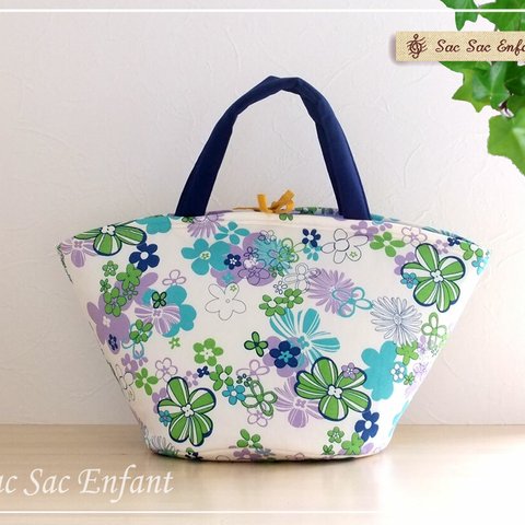 Sac de panier サックドパニエ（かごバッグ）Fleur d'été （フルール・エテ）ブルー　Ｍサイズ