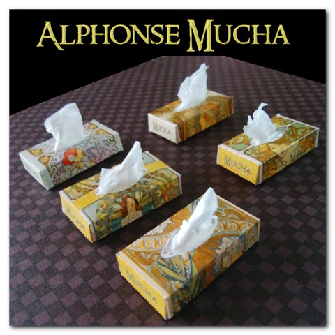 アルフォンス・ミュシャ ミニチュア ティッシュBOX ドールハウス ティッシュペーパー 5箱 A