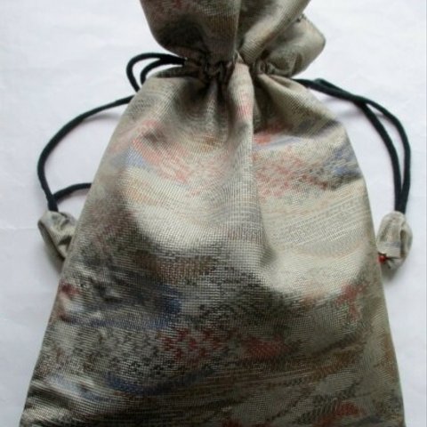 ６０８１　色大島紬で作った巾着袋　＃送料無料　
