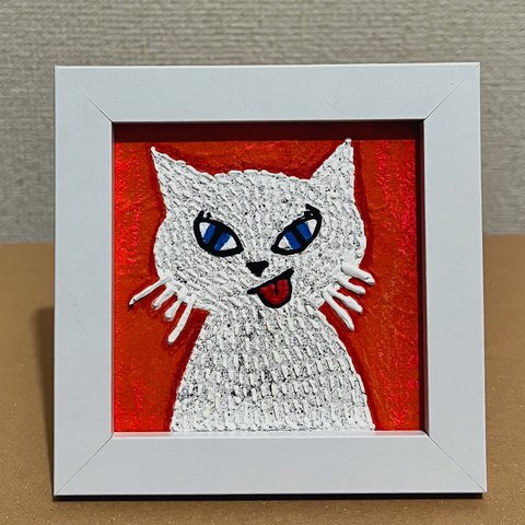 原画アート kim06 猫 絵画 イラスト インテリア小物 原画 立体アート 現代アート アートパネル プレゼント ギフト 祝い クリスマス ピジロ