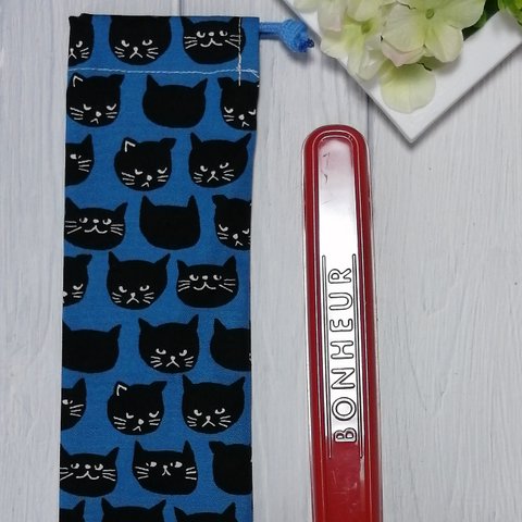 【送料無料】★お箸袋　～猫・ネコ・ねこ×ブルー～