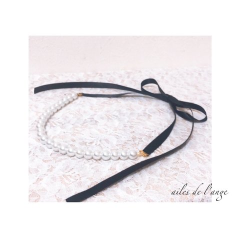 no.463 - pearl ＊ ribbon necklace