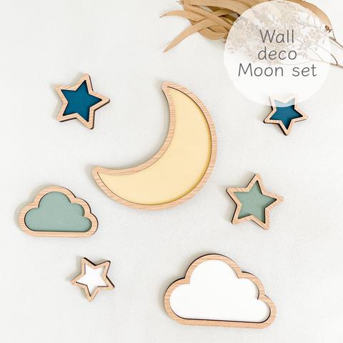 【Moon Set✦ウォールデコ/ブルー系】木製　レターバナー・お誕生日/壁飾り/ウッドレター/子供部屋