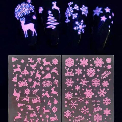 NT140《2枚》ネイルシール ピンク 冬 蓄光 光る 雪の結晶 クリスマス