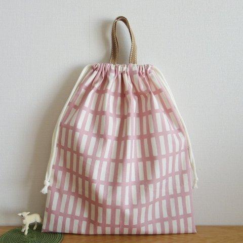 [再販・受注製作] お着替え袋 (35×30) ☆ 格子柄４(ピンク)