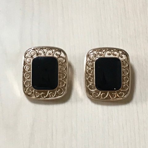 ANTIQUE GOLD BLACK DESIGN SQUARE BUTTON PARTS