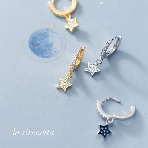 受注製作 ピアス ＊ twinkle star pave hoop pierce