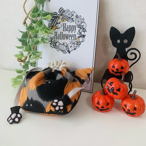 猫ちゃん巾着🎃ハロウィンバージョン👻グレー