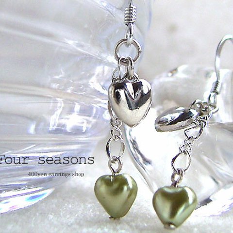 3ペア購入で1ペアおまけ＊450円ピアスHearts (Pearl Green)/98_8