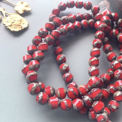 【10コセット】#czechbeads#チェコビーズ　twist 8㍉　red/picasso