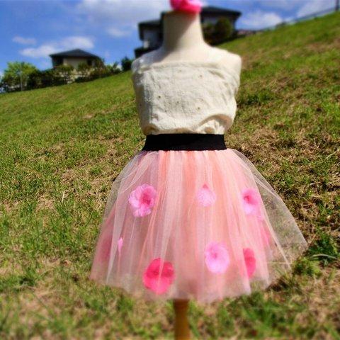 キッズチュールスカート『桃花』("peach blossoms")