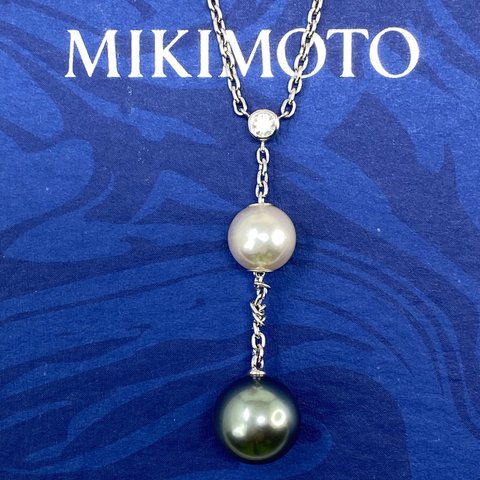 mikimoto ミキモト　御木本used k18WG 18金　AU750黒蝶貝、あこや真珠天然ダイヤモンドネックレス