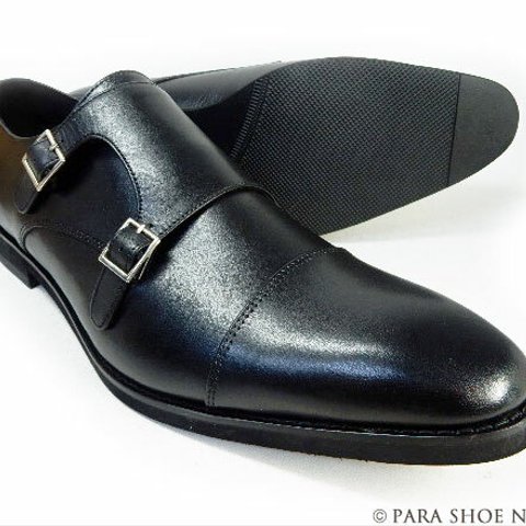 PARASHOE 本革 ダブルモンクストラップ ビジネスシューズ 黒 4E 27.5cm、28cm、28.5cm、29cm、29.5cm、30cm、31cm、32cm（PS1808-BLK）