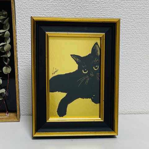 【額入り原画】黒猫　動物画