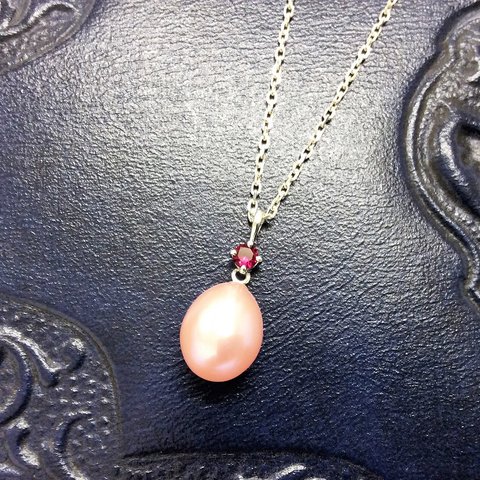 ピンクたまごレッドサファイア＆SVネックレス【Pio】silver red saphire pink necklace
