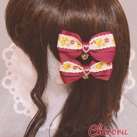 ミニベビーベアリボン♡ヘアクリップ(ボルドー)りぼん ロリィタ 量産型 地雷 コンカフェ キッズ 可愛い ゆめかわ くま テディベア えんじ 赤 ヘアメ ヲタ活 推し活 担当カラー デート