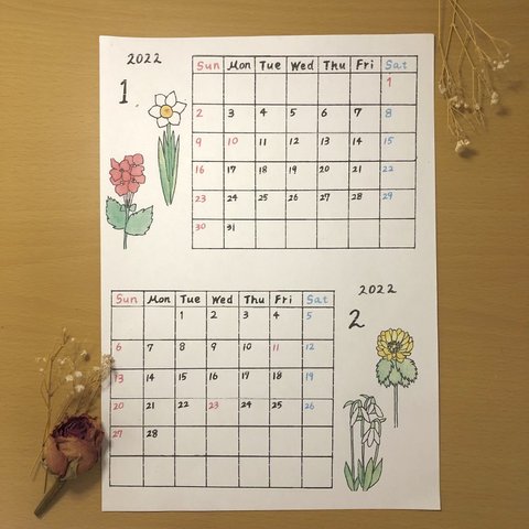 【四季の花】2022 カレンダー A4