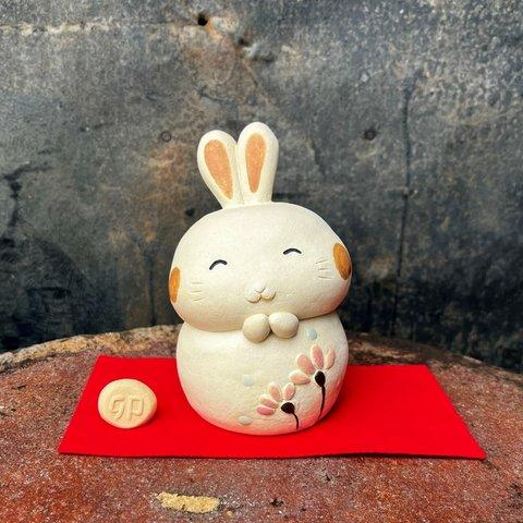 干支　うふふの卯　と赤布　Ａ-277　陶製　/Rabbit/兔子