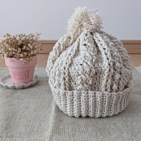 ベビーニット帽❁cotton100%❁アラン模様編み