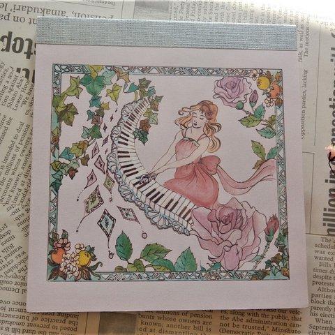 森の中でピアノを弾く素敵な女性♡ミニメモ帳