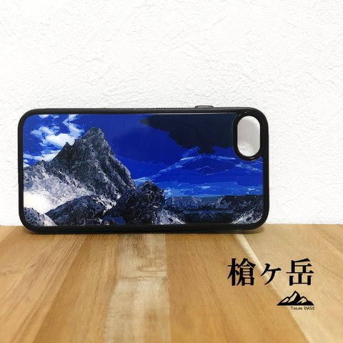 槍ヶ岳 強化ガラス iphone Galaxy スマホケース アウトドア 登山 山 ブルー ネイビー typet2