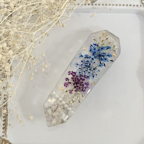 レースフラワー　紫陽花　ドライフラワー　涼しげ　バレッタ　レジン