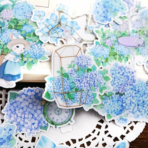 PVC半透明！清々しいアジサイの花　紫陽花のフレークシール