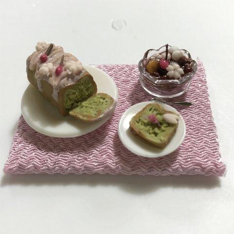 hand made ミニチュアドールハウス 抹茶 桜🌸パウンドケーキセット