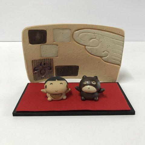 ちっちゃい金太と熊セット　Ｆ-159　陶製（五月人形）/Boys' May Festival dolls/男孩節