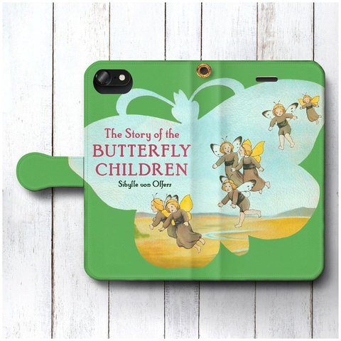 【ジビュレ フォン オルファース 蝶々の子供】スマホケース手帳型 全機種対応 絵画 かわいい iPhone8 iPhone12 11Pro 12mini iPhoneXS Galaxy