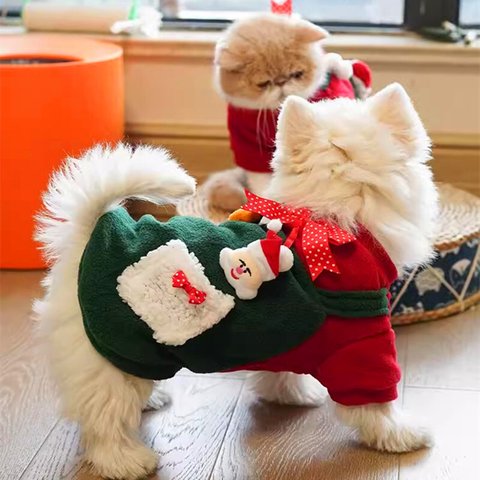 猫服 犬服 ペット服 ネコ 猫クリスマス綿服 2色 エルク飾り付き ふわふわ 柔らかい 秋 冬 春 防寒 クリスマス 冬対策 すごく暖かい