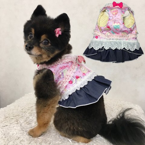 小型犬のワンピース型ハーネス！【スイーツ・ピンク】   