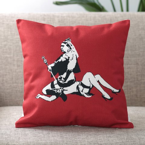 クッションカバー Banksy バンクシー QUEEN VICTORIA jubileecushionba046