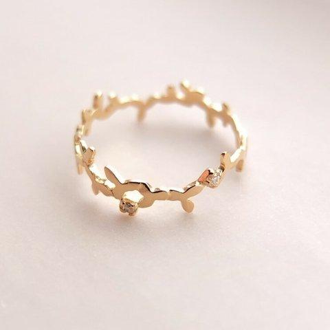 k10YG～葉を纏う～foglia ダイヤモンド gold ring 