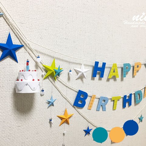 【a様オーダー品】cute*なお誕生日ガーランド★ブルー☆name