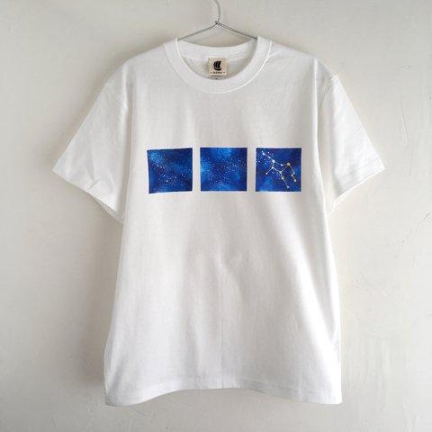 12星座選べる手描き宇宙柄Tシャツ ホワイト　銀河 ギャラクシー  星空