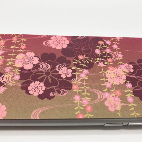 スマホ用　日本画オリジナルステッカー　枝垂桜　各機種対応　UVラミネート加工