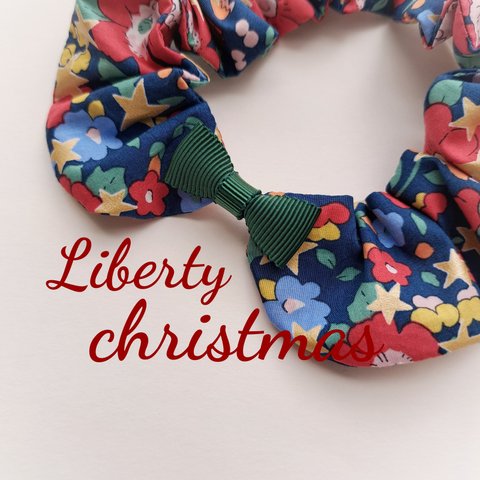 クリスマス限定🎄　猫首輪・丸襟シュシュ　ーliberty christmas⭐︎navy