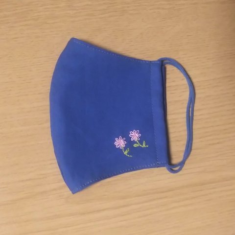 【送料無料】お花のワンポイント刺繍布マスク(アッシュブルー)