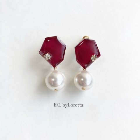 KAKERA pearl pierce/earring Ⅰ(Bordeaux)