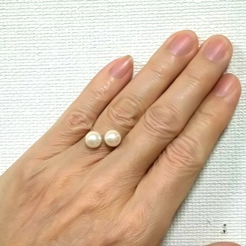 ✨14kgf✨silver✨指にパールが浮かんでる✨ﾌﾘｰｻｲｽﾞ✨ｵｰﾌﾟﾝﾘﾝｸﾞ ✨