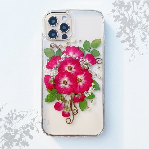 本物の押しフルーツ 押し花   デージー ばら 薔薇  ハンドメイド スマホケース iPhoneケース