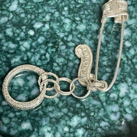 silver925 safty pin & ouroboros ring key chain