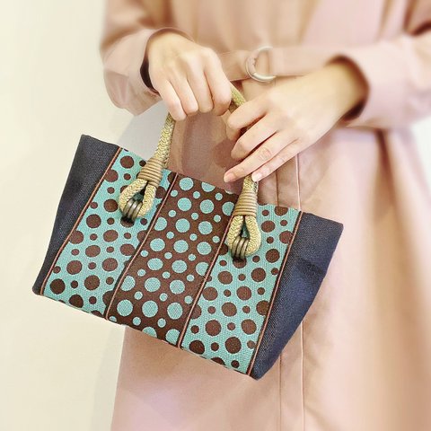 Tatami-ribbon Polka dot mini tote bag