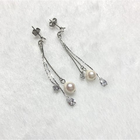 パール&キュービックジルコニアピアス